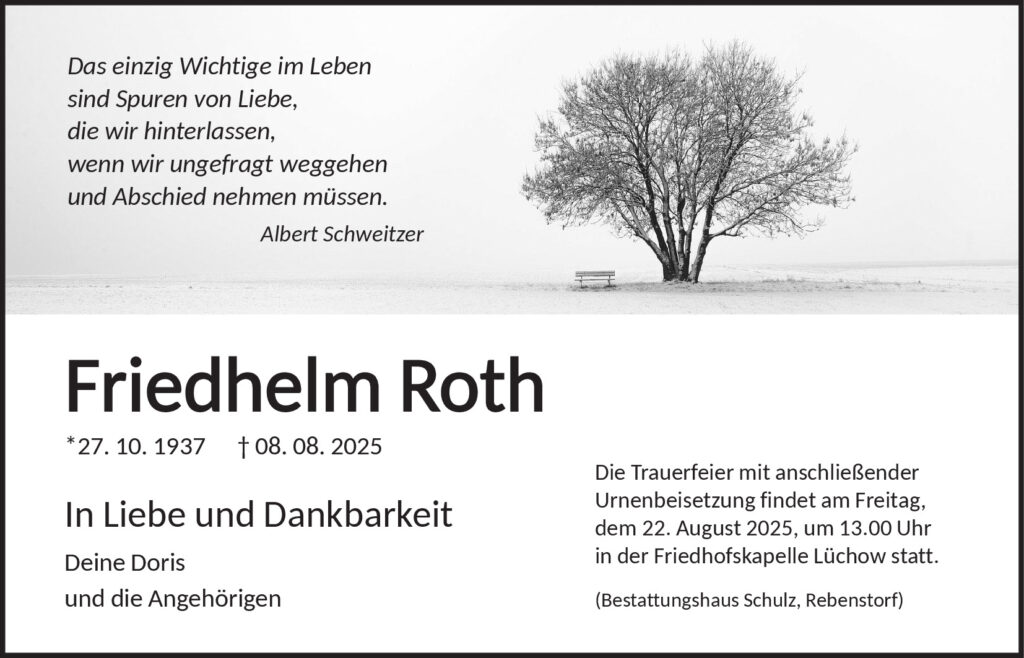 Traueranzeige Friedhelm Roth